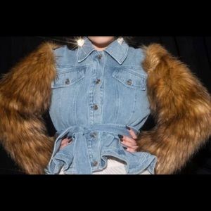 PLUS AZALEA WANG PORTUGAL DENIM FAUX FUR ARM JACKET
